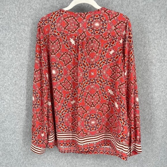 Talbots Long Sleeve Chiffon Blouse Top Size M Pink White Geometric Boho Barbie - Picture 2 of 11